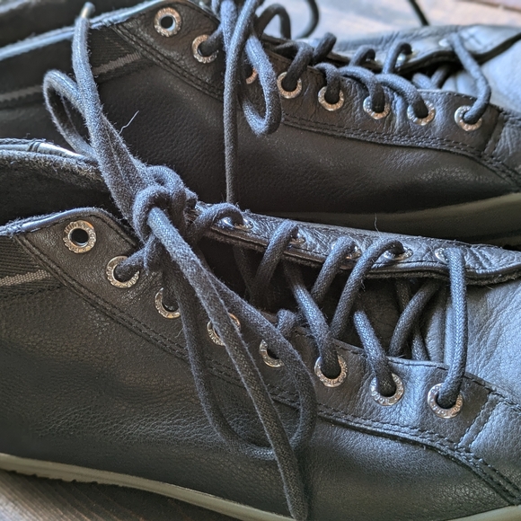 Hugo Boss Mens Black Leather High Tops Size 41 - Picture 6 of 15